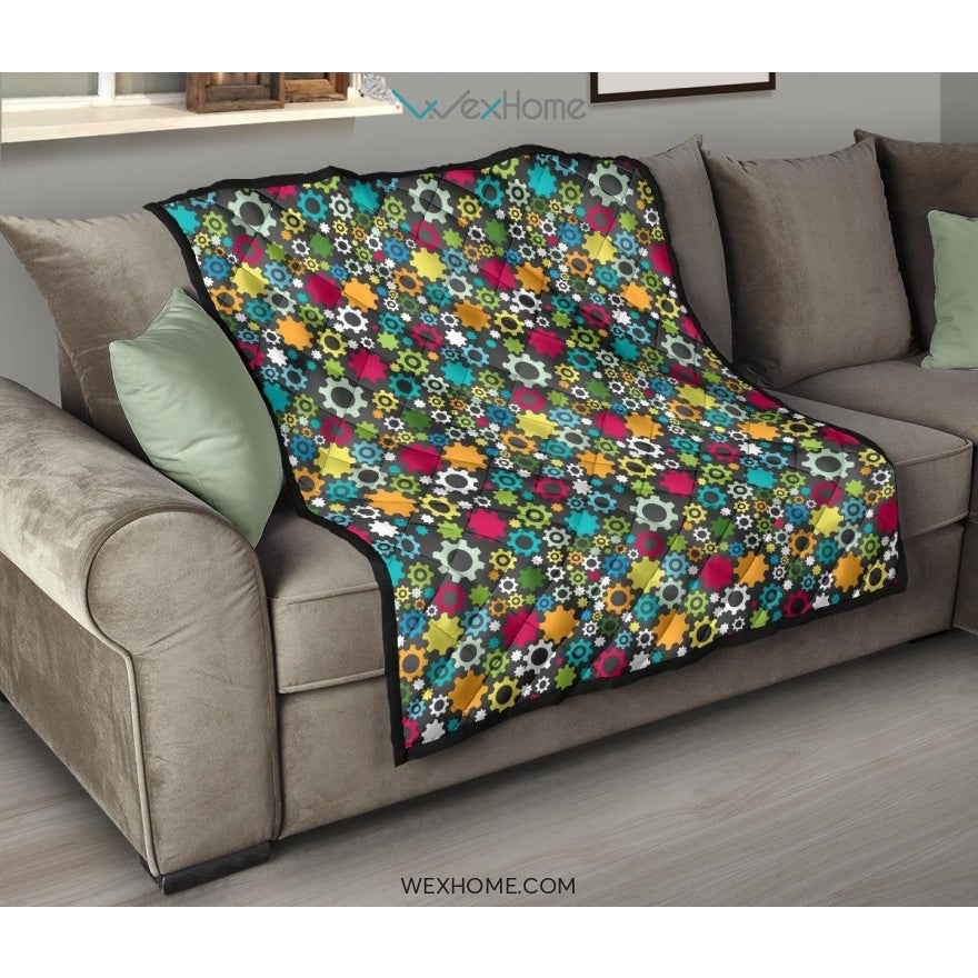 Gear Pattern Print Design 03 Premium Quilt