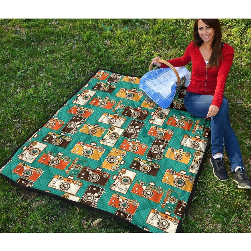 Camera Pattern Print Design 03 Premium Quilt