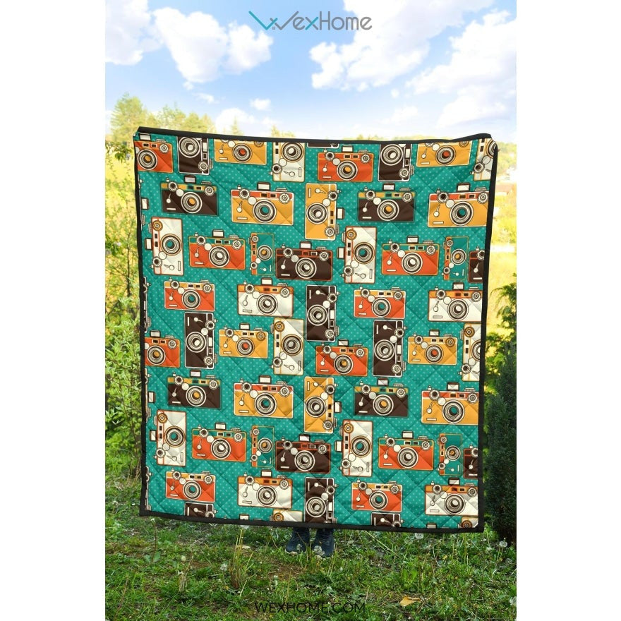 Camera Pattern Print Design 03 Premium Quilt