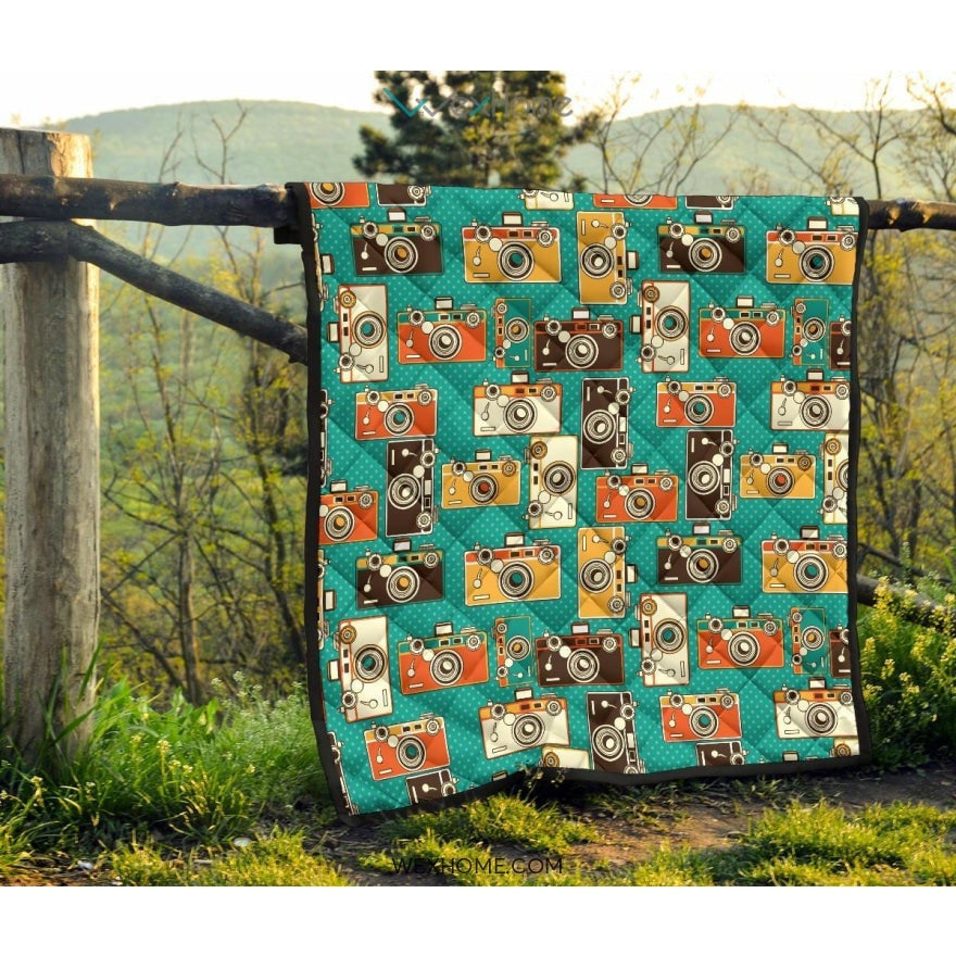 Camera Pattern Print Design 03 Premium Quilt