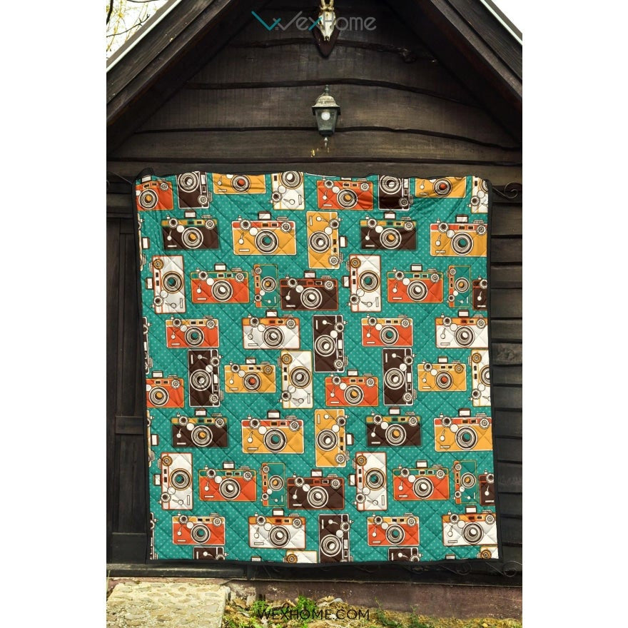 Camera Pattern Print Design 03 Premium Quilt