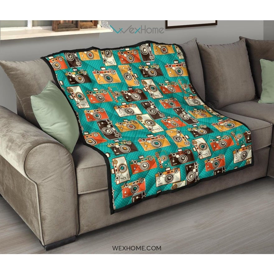 Camera Pattern Print Design 03 Premium Quilt