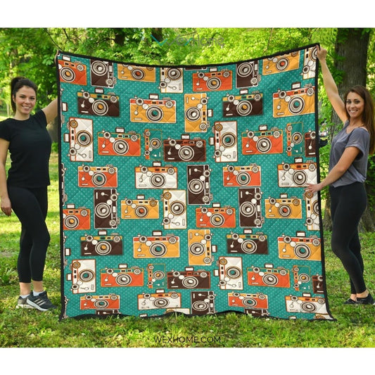 Camera Pattern Print Design 03 Premium Quilt
