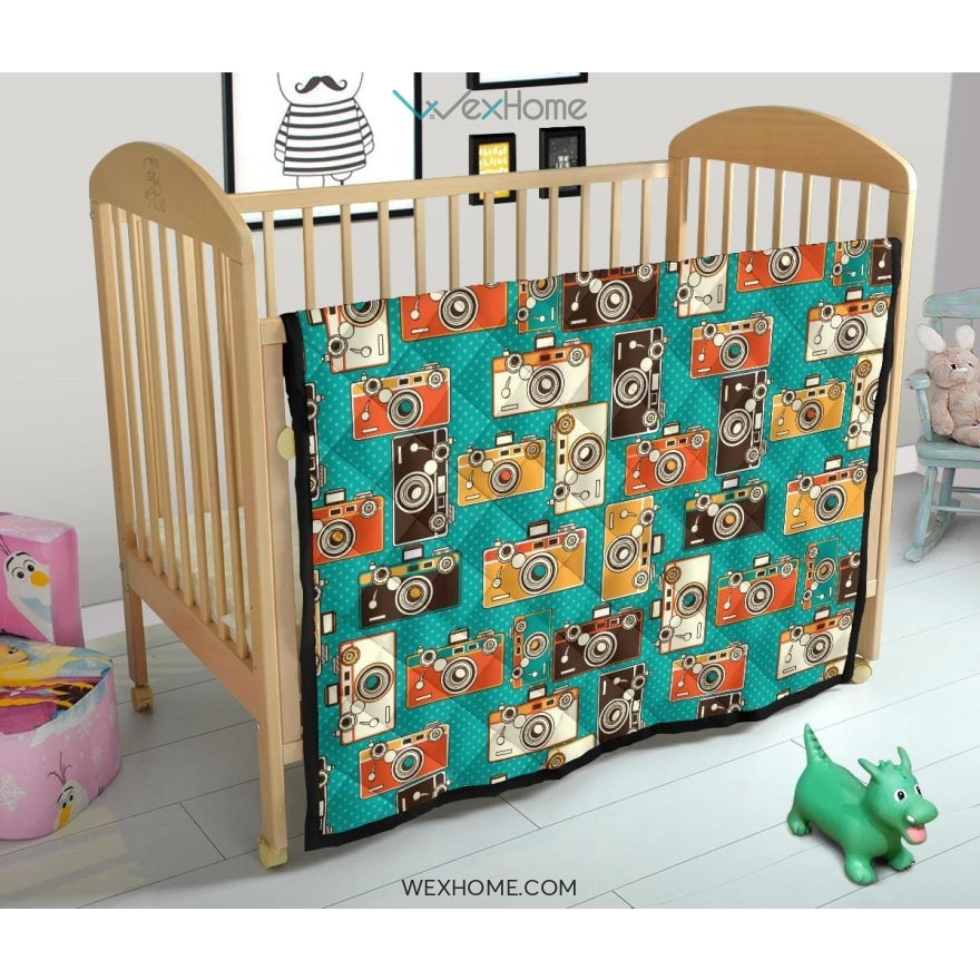 Camera Pattern Print Design 03 Premium Quilt