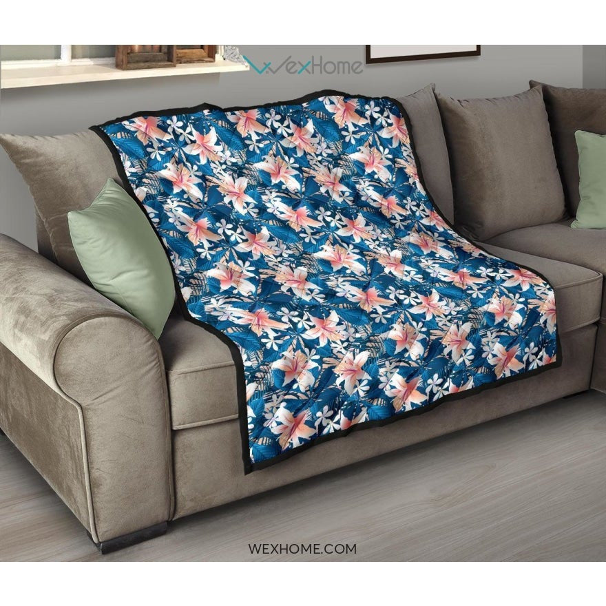 Hibiscus Pattern Print Design 02 Premium Quilt