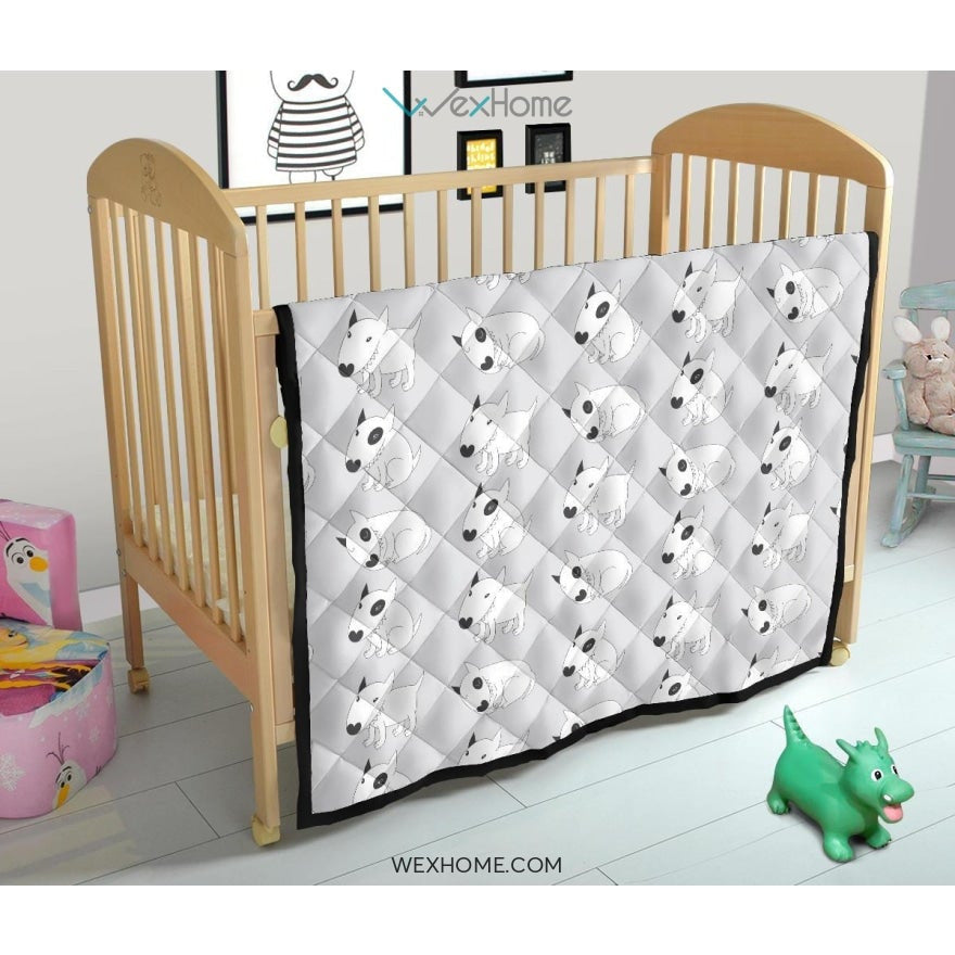 Bull Terrier Pattern Print Design 01 Premium Quilt