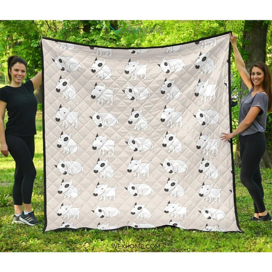 Bull Terrier Pattern Print Design 01 Premium Quilt