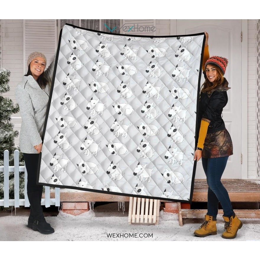 Bull Terrier Pattern Print Design 01 Premium Quilt