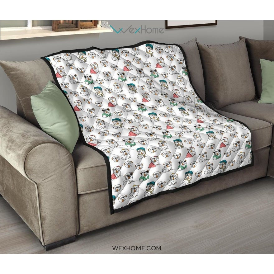 English Bulldog Pattern Print Design 03 Premium Quilt