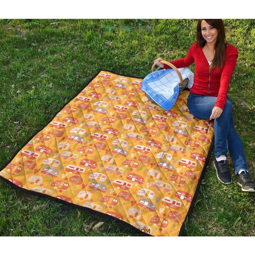 Camper Van Pattern Print Design 04 Premium Quilt