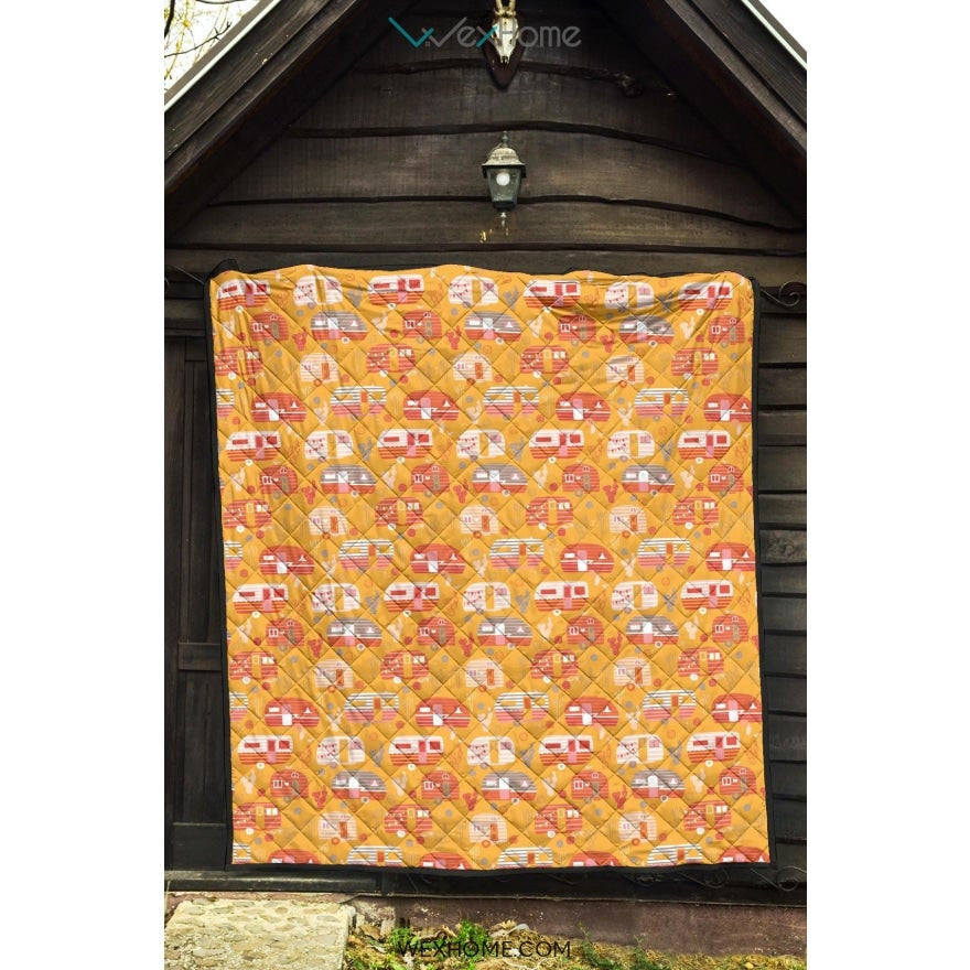 Camper Van Pattern Print Design 04 Premium Quilt