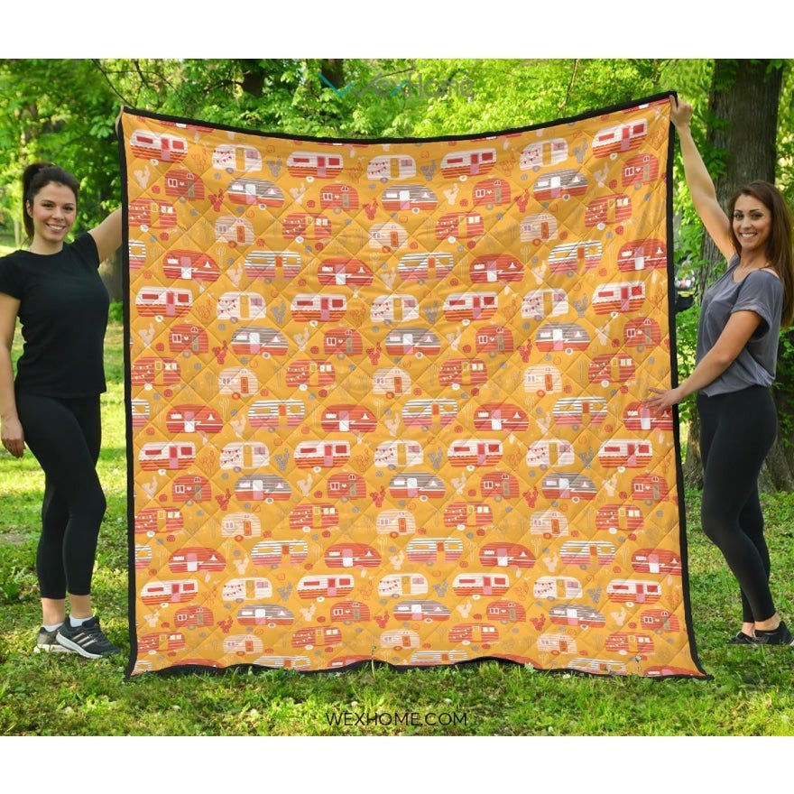 Camper Van Pattern Print Design 04 Premium Quilt