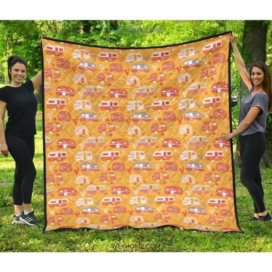 Camper Van Pattern Print Design 04 Premium Quilt