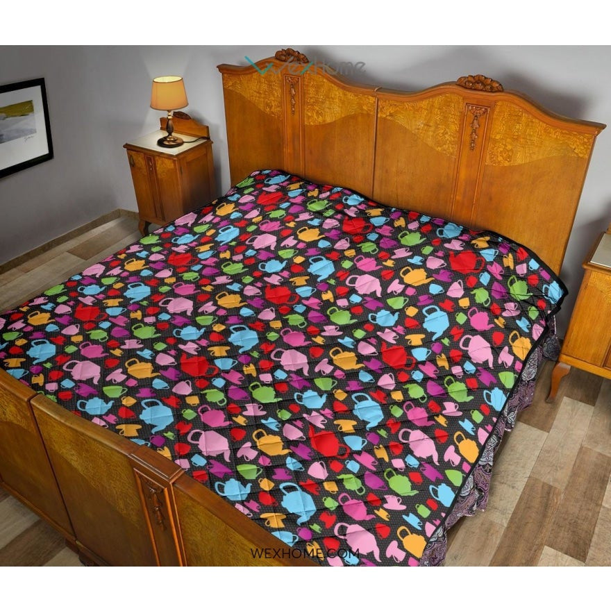 Tea pots Pattern Print Design 01 Premium Quilt