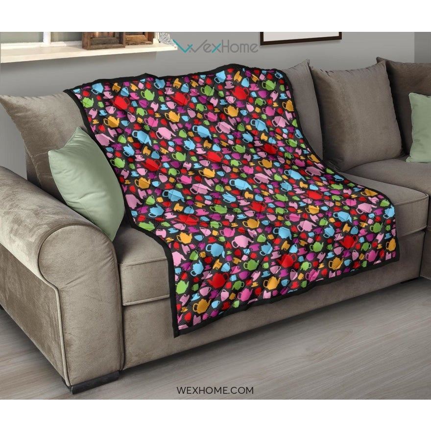 Tea pots Pattern Print Design 01 Premium Quilt