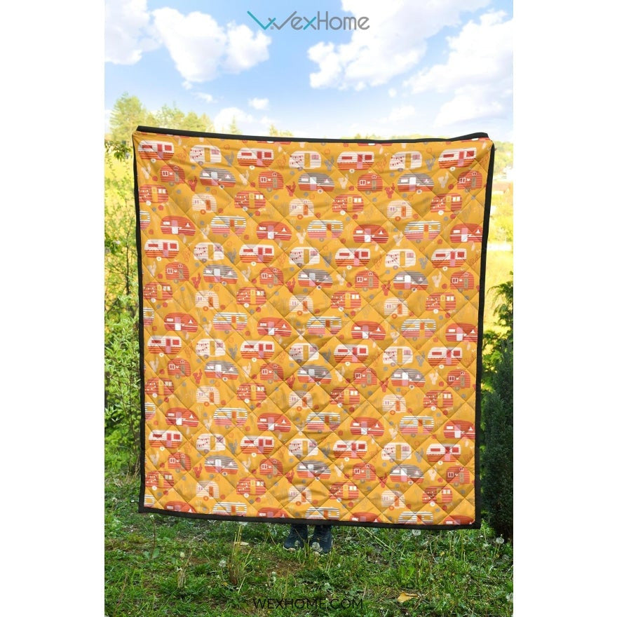 Camper Van Pattern Print Design 04 Premium Quilt