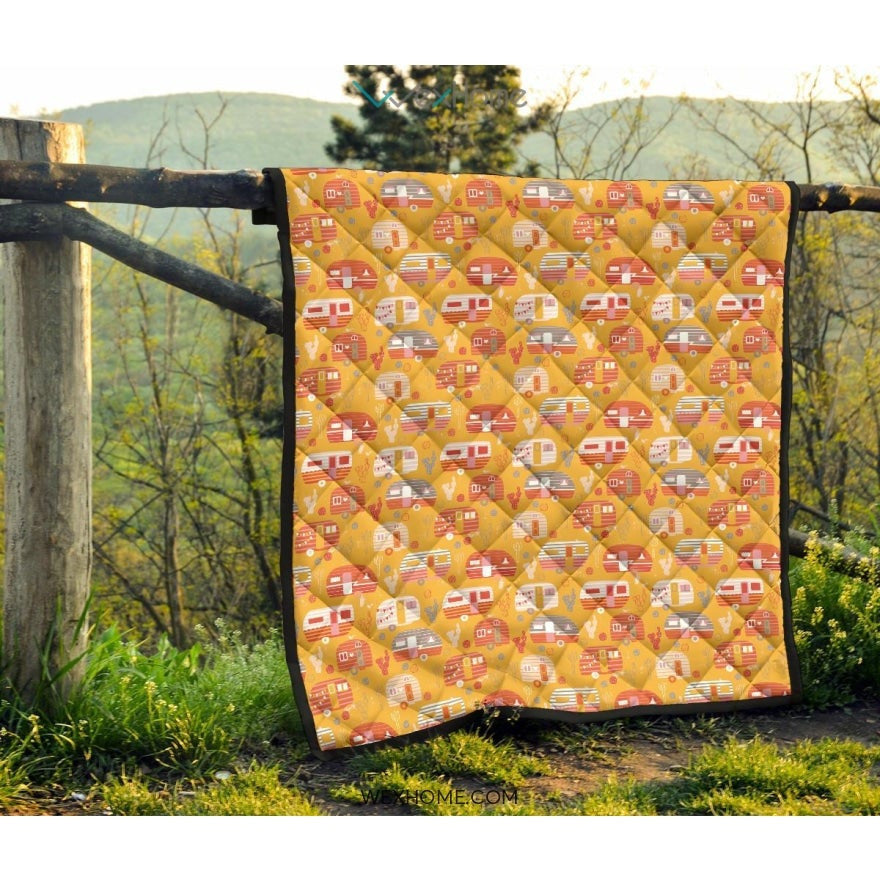 Camper Van Pattern Print Design 04 Premium Quilt