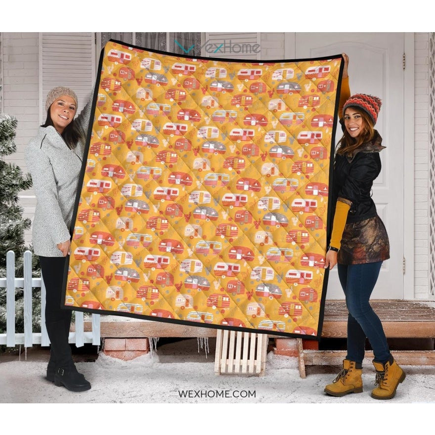 Camper Van Pattern Print Design 04 Premium Quilt