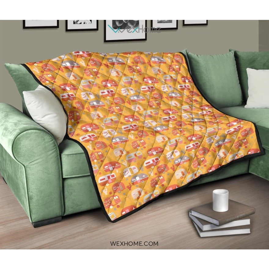 Camper Van Pattern Print Design 04 Premium Quilt