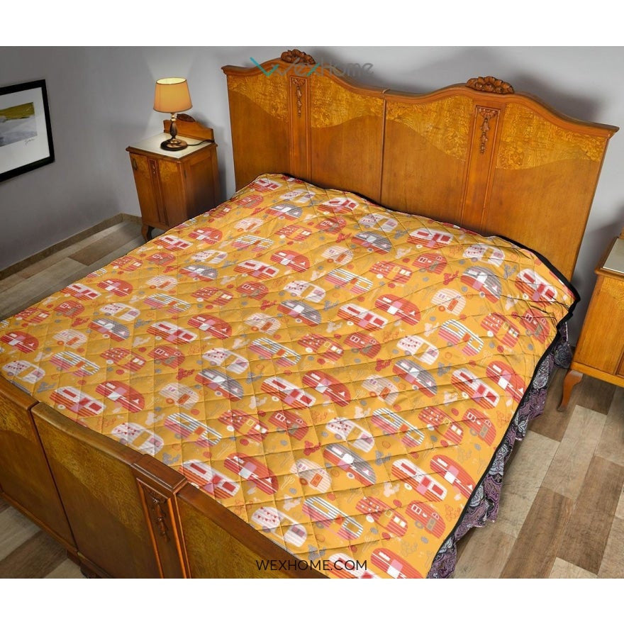Camper Van Pattern Print Design 04 Premium Quilt