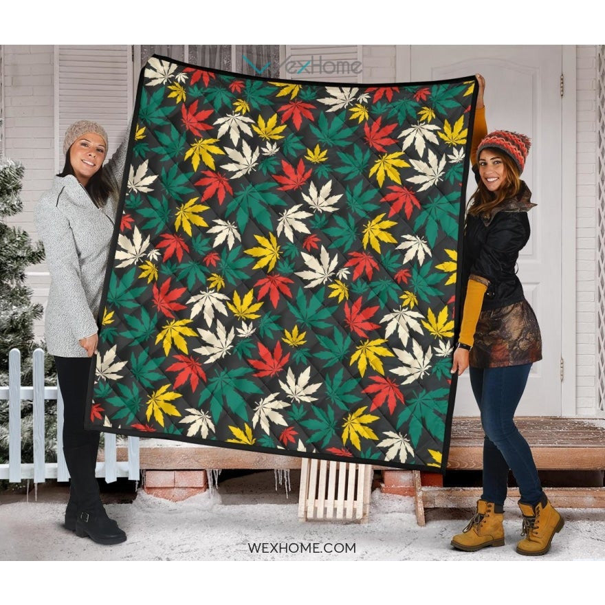 Canabis Marijuana Weed Pattern Print Design 02 Premium Quilt