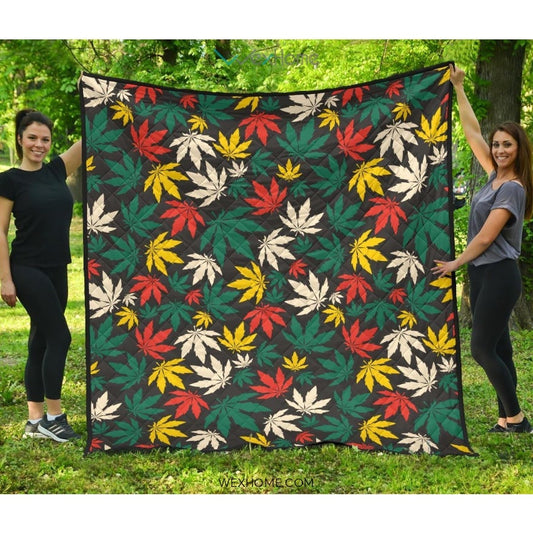 Canabis Marijuana Weed Pattern Print Design 02 Premium Quilt