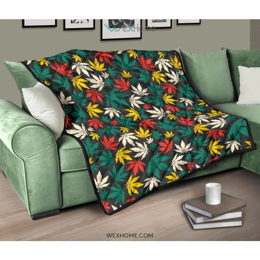 Canabis Marijuana Weed Pattern Print Design 02 Premium Quilt