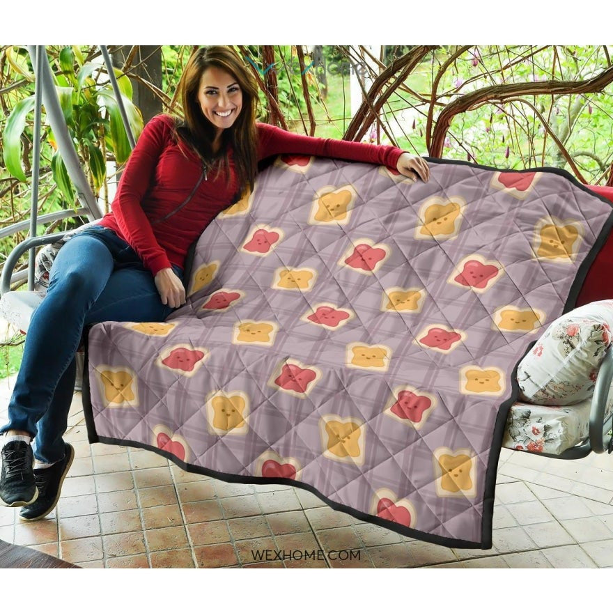 Bread Toast Pattern Print Design 05 Premium Quilt
