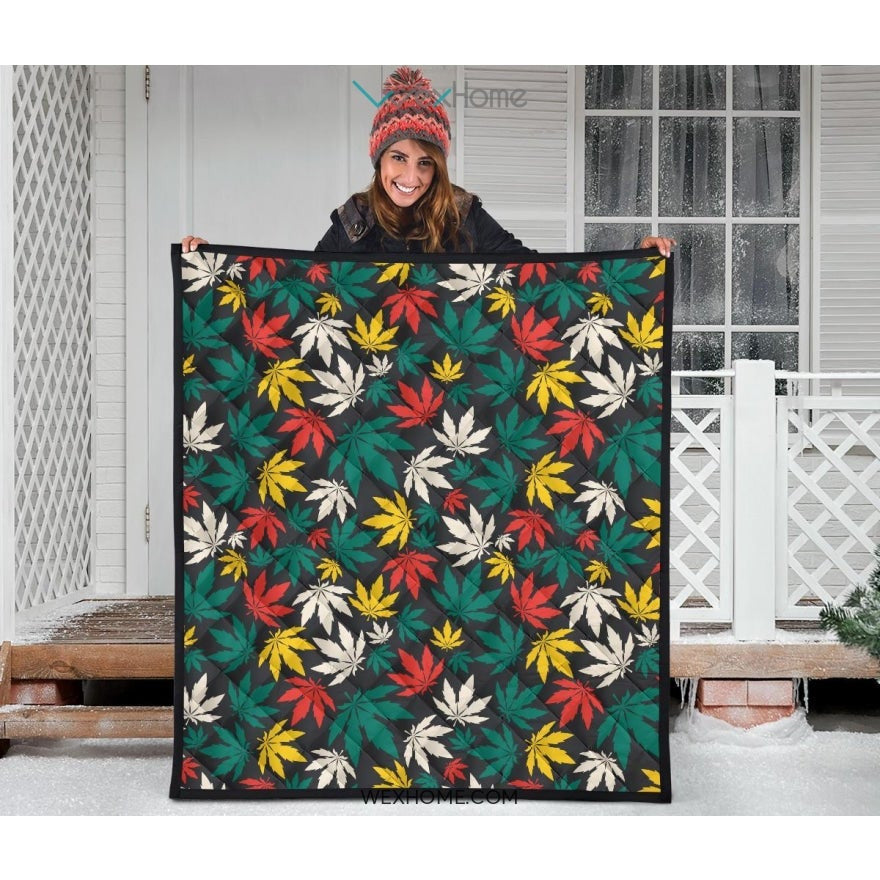 Canabis Marijuana Weed Pattern Print Design 02 Premium Quilt