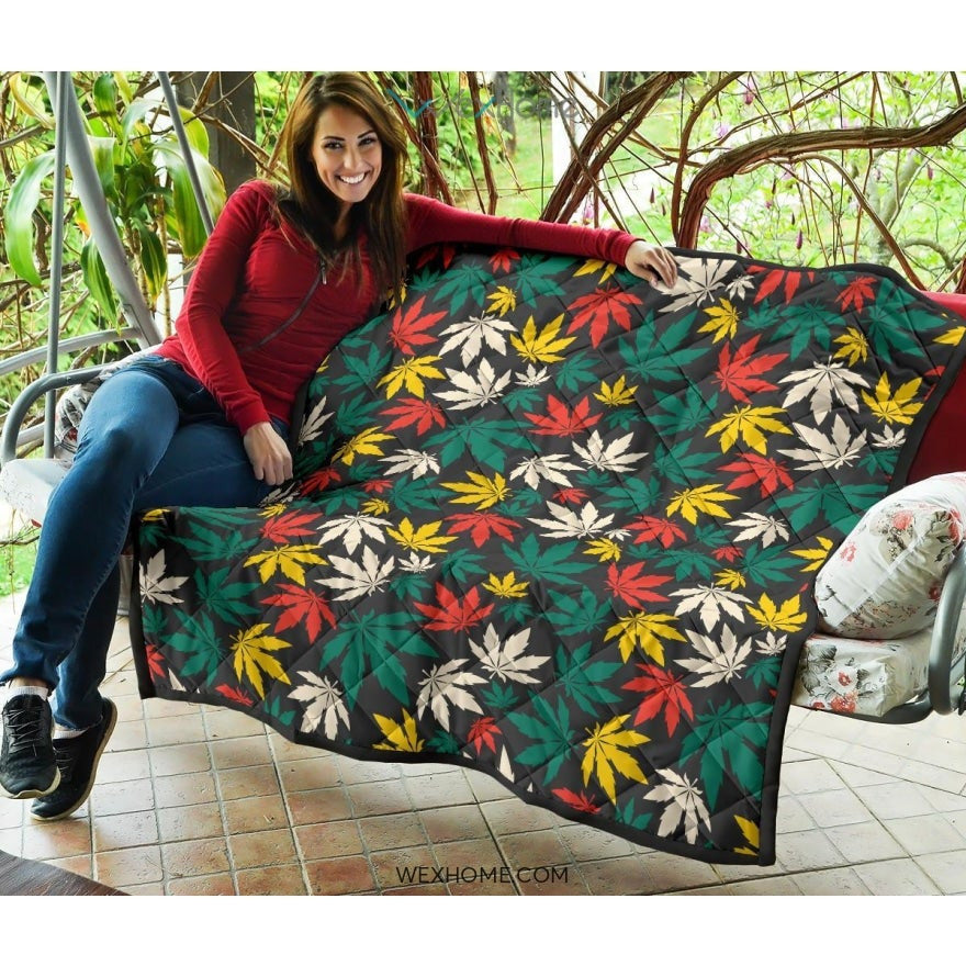 Canabis Marijuana Weed Pattern Print Design 02 Premium Quilt