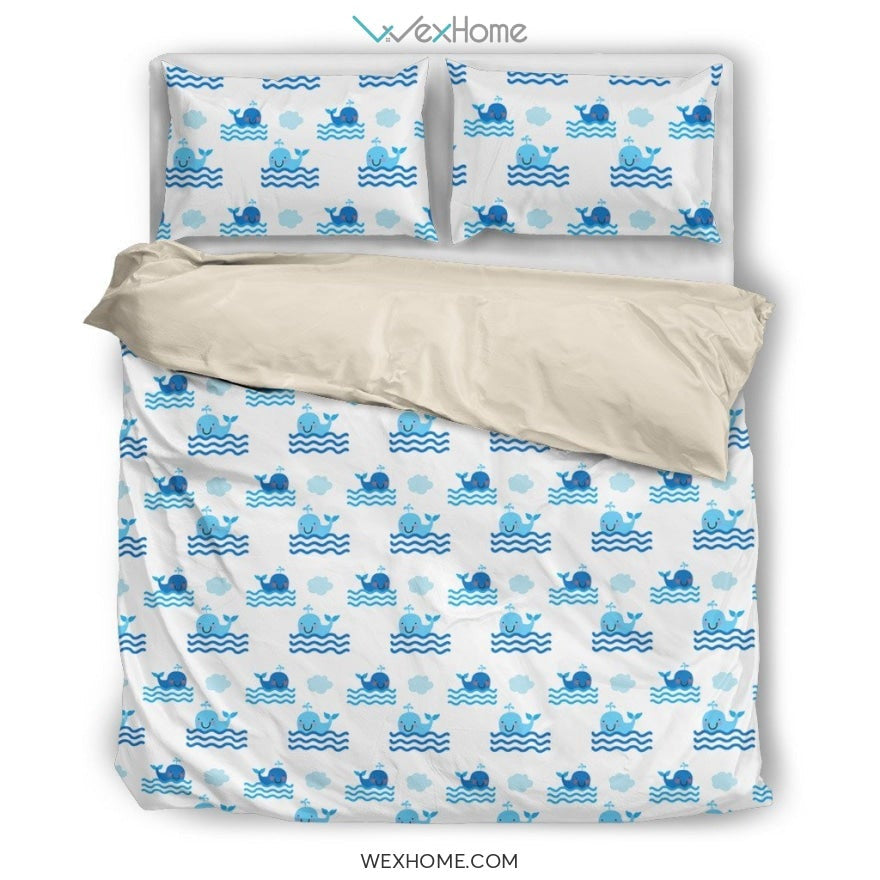Whale Blue White Beautiful Charming Attractive Cute Bedding Set