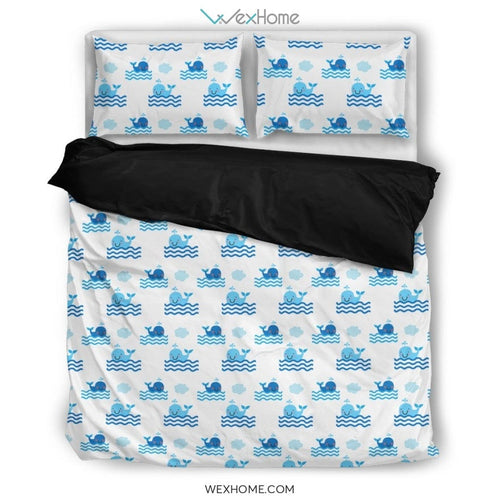 Whale Blue White Beautiful Charming Attractive Cute Bedding Set
