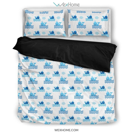 Whale Blue White Beautiful Charming Attractive Cute Bedding Set