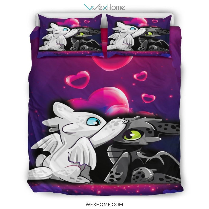 Night Fury Light Fury Love Bedding Set - Toothless duvet cover and pillowcase set - Unique Design Amazing Gift