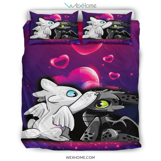 Night Fury Light Fury Love Bedding Set - Toothless duvet cover and pillowcase set - Unique Design Amazing Gift