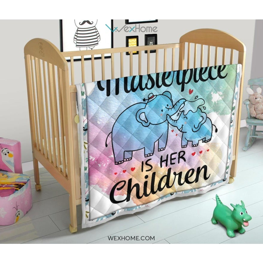 WEXHOME A Mother's Masterpiece Is Children Elephant Mom Premium Quilt