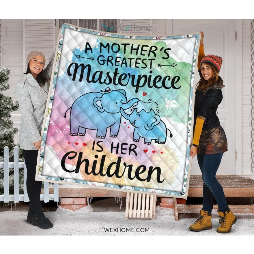 WEXHOME A Mother's Masterpiece Is Children Elephant Mom Premium Quilt