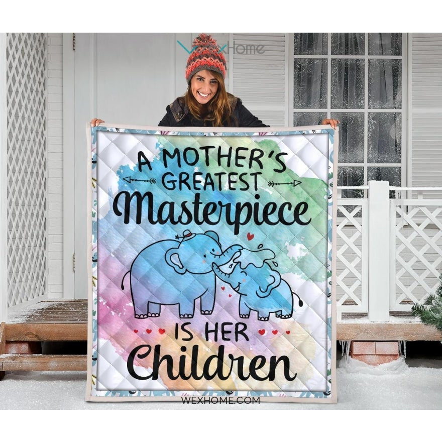 WEXHOME A Mother's Masterpiece Is Children Elephant Mom Premium Quilt