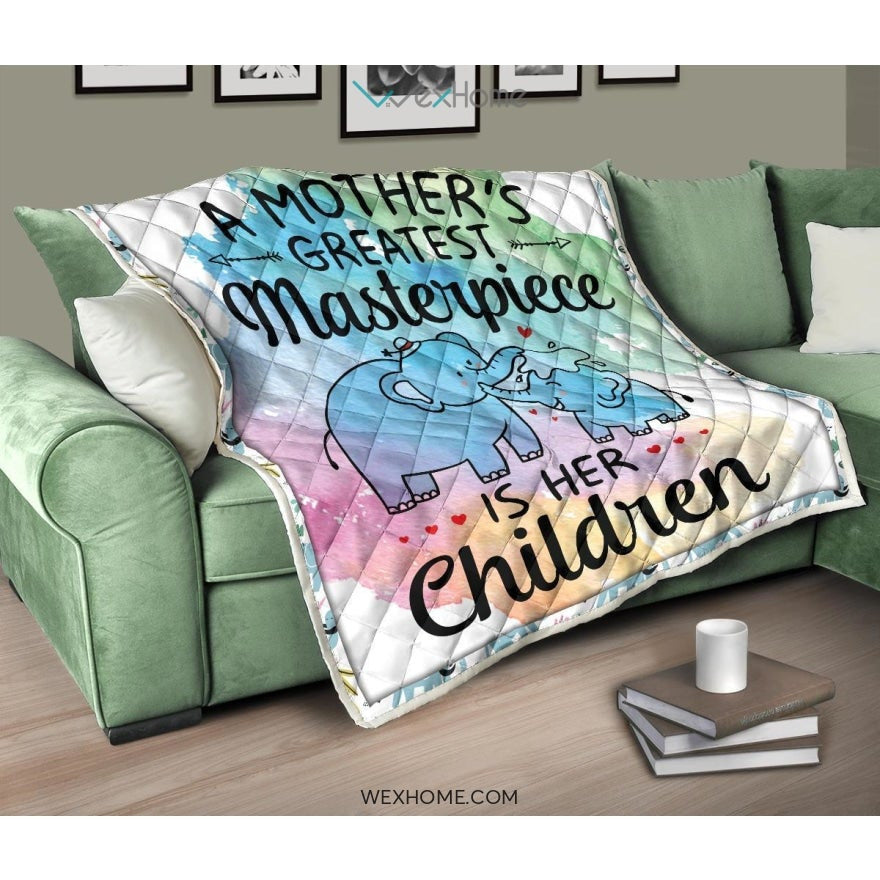 WEXHOME A Mother's Masterpiece Is Children Elephant Mom Premium Quilt