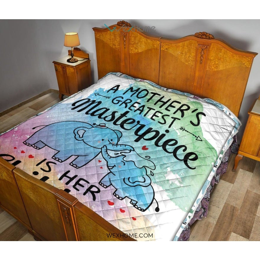 WEXHOME A Mother's Masterpiece Is Children Elephant Mom Premium Quilt