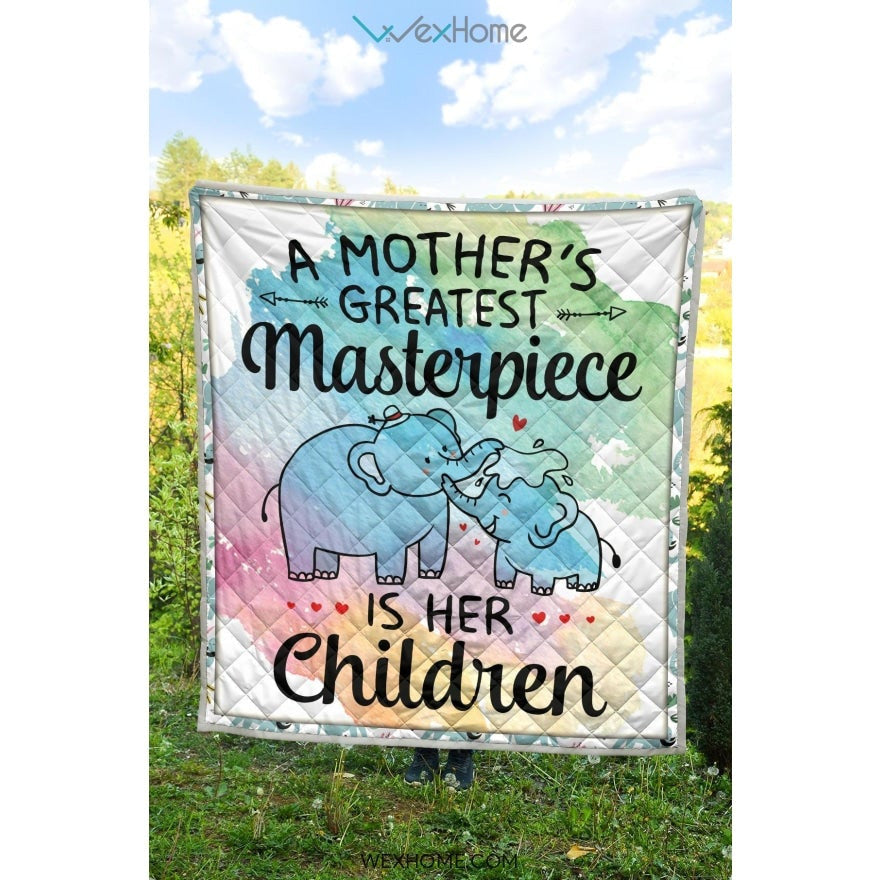 WEXHOME A Mother's Masterpiece Is Children Elephant Mom Premium Quilt