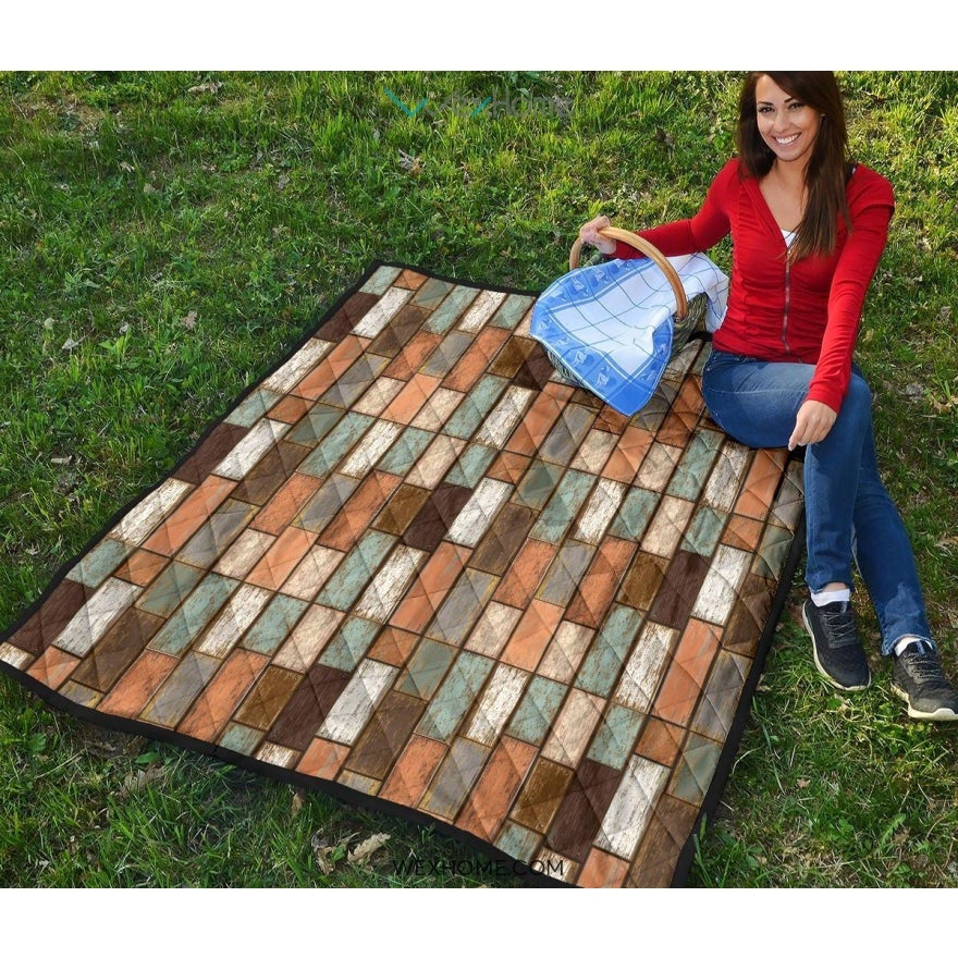 Wood Printed Pattern Print Design 02 Premium Quilt