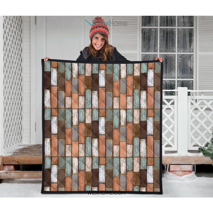 Wood Printed Pattern Print Design 02 Premium Quilt