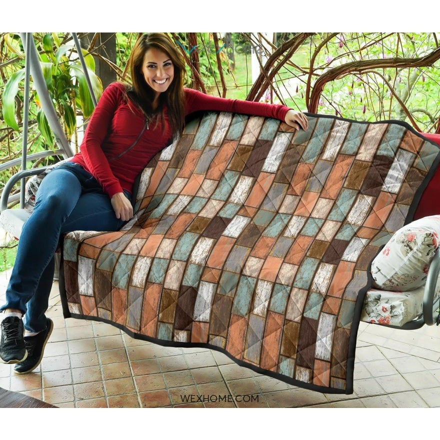 Wood Printed Pattern Print Design 02 Premium Quilt