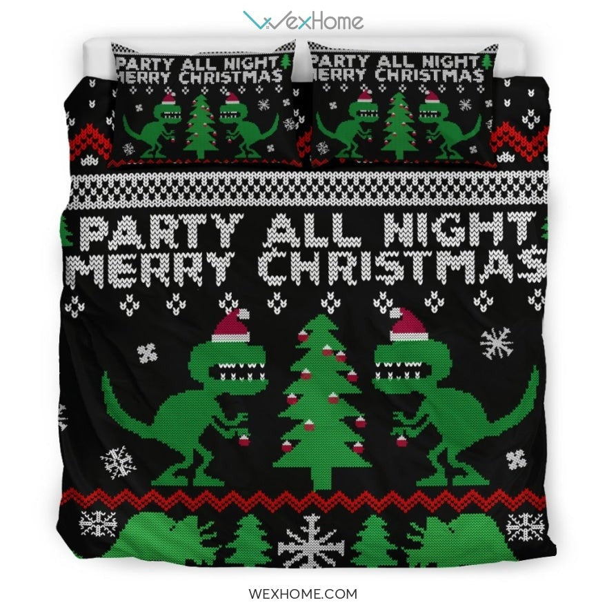 Dinosaur Party All Night Merry Christmas Bedding Set