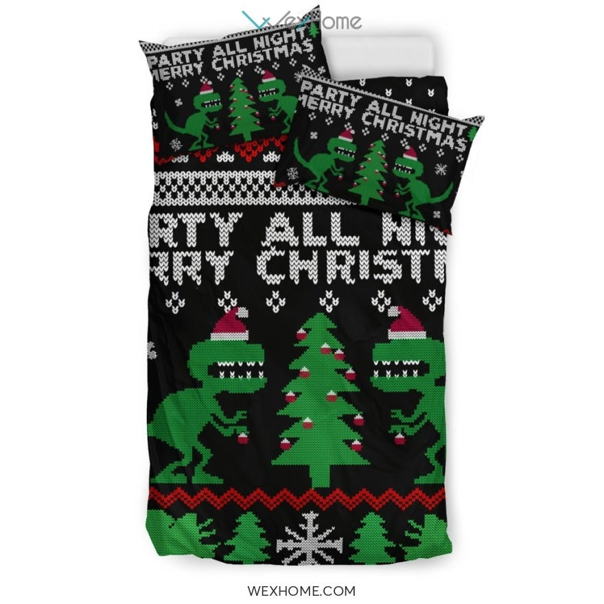 Dinosaur Party All Night Merry Christmas Bedding Set