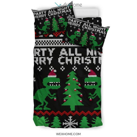 Dinosaur Party All Night Merry Christmas Bedding Set