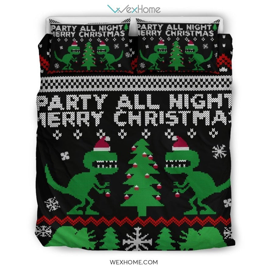 Dinosaur Party All Night Merry Christmas Bedding Set