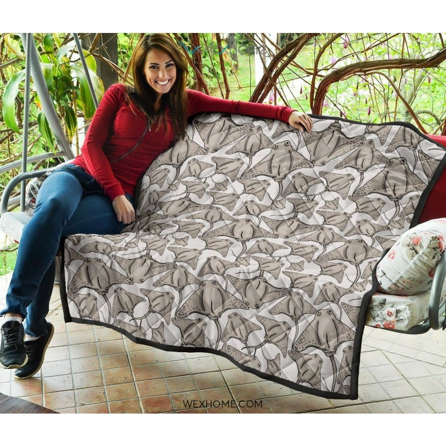 Stingray Pattern Print Design 05 Premium Quilt