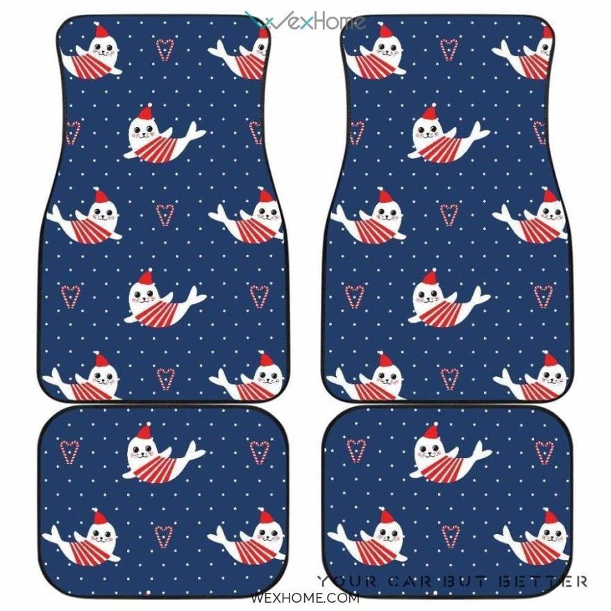 Cute Sea Lion Seal Christmas Hat Candy Cane Heart Pattern Front And Back Car Mats Best Car Gift 2021